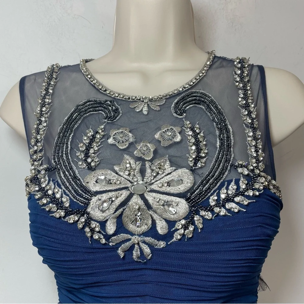 Jovani Ruched Evening gown Dress Embroidered Rhinestons size 00 pageant Blue - Picture 4 of 13